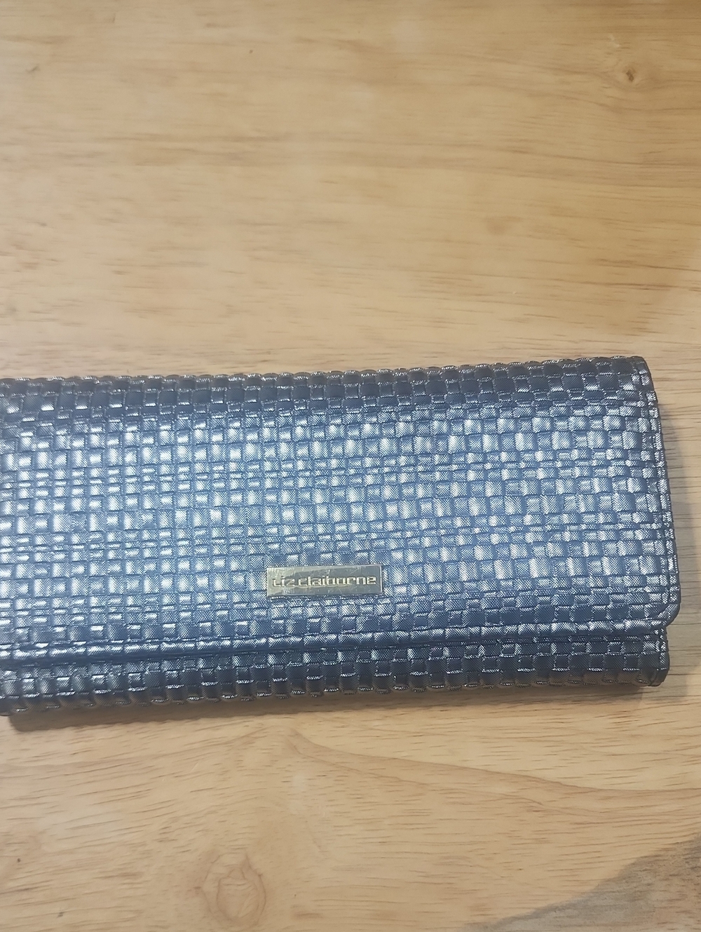 Liz Claiborne Metallic Blue Woven Fold-Over Wallet